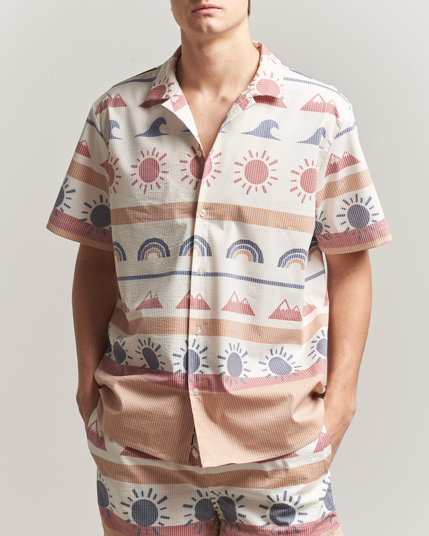 Men | Shirts | KnowledgeCotton Apparel | Relaxed Printed AOP Short Sleeve Shirt Multi