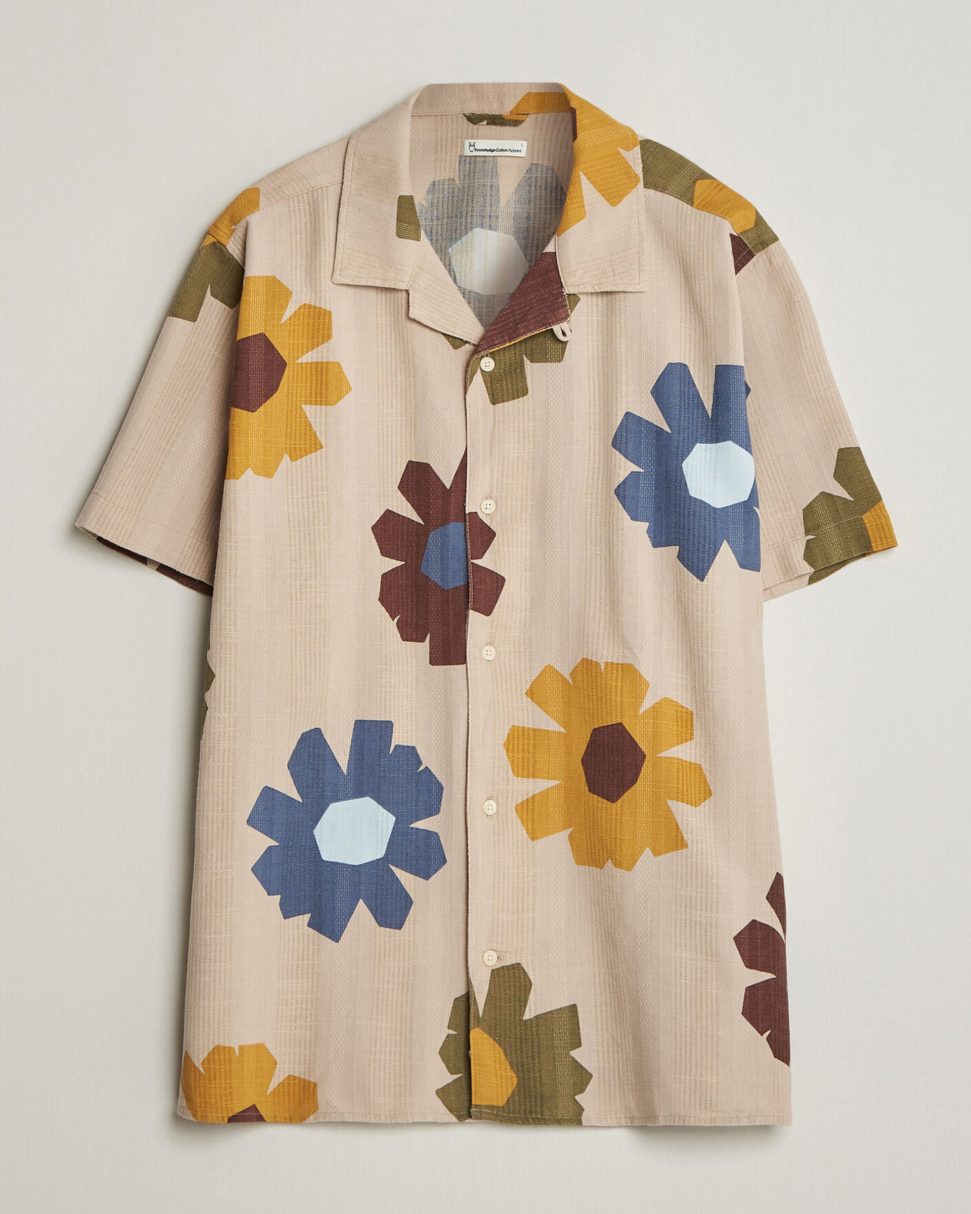 Men | Shirts | KnowledgeCotton Apparel | Relaxed Printed Cotton Short Sleeve Shirt Multi