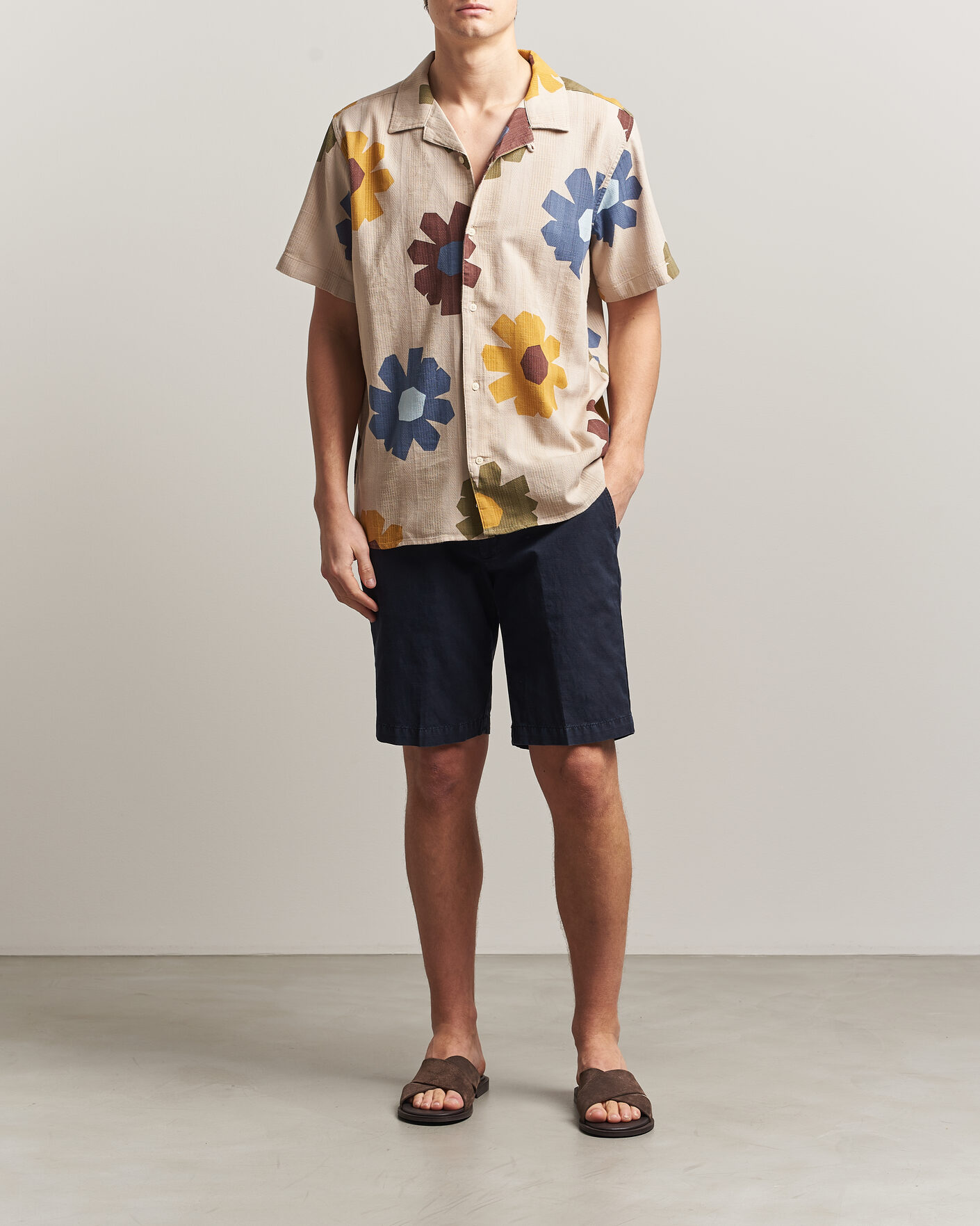 Men | Shirts | KnowledgeCotton Apparel | Relaxed Printed Cotton Short Sleeve Shirt Multi