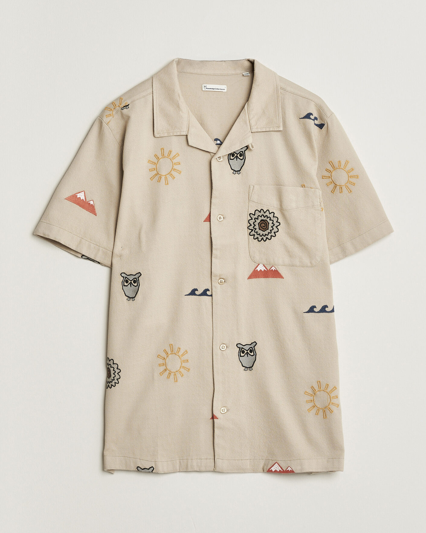 Men | Shirts | KnowledgeCotton Apparel | Relaxed Embroidery Shirt Light Feather Grey