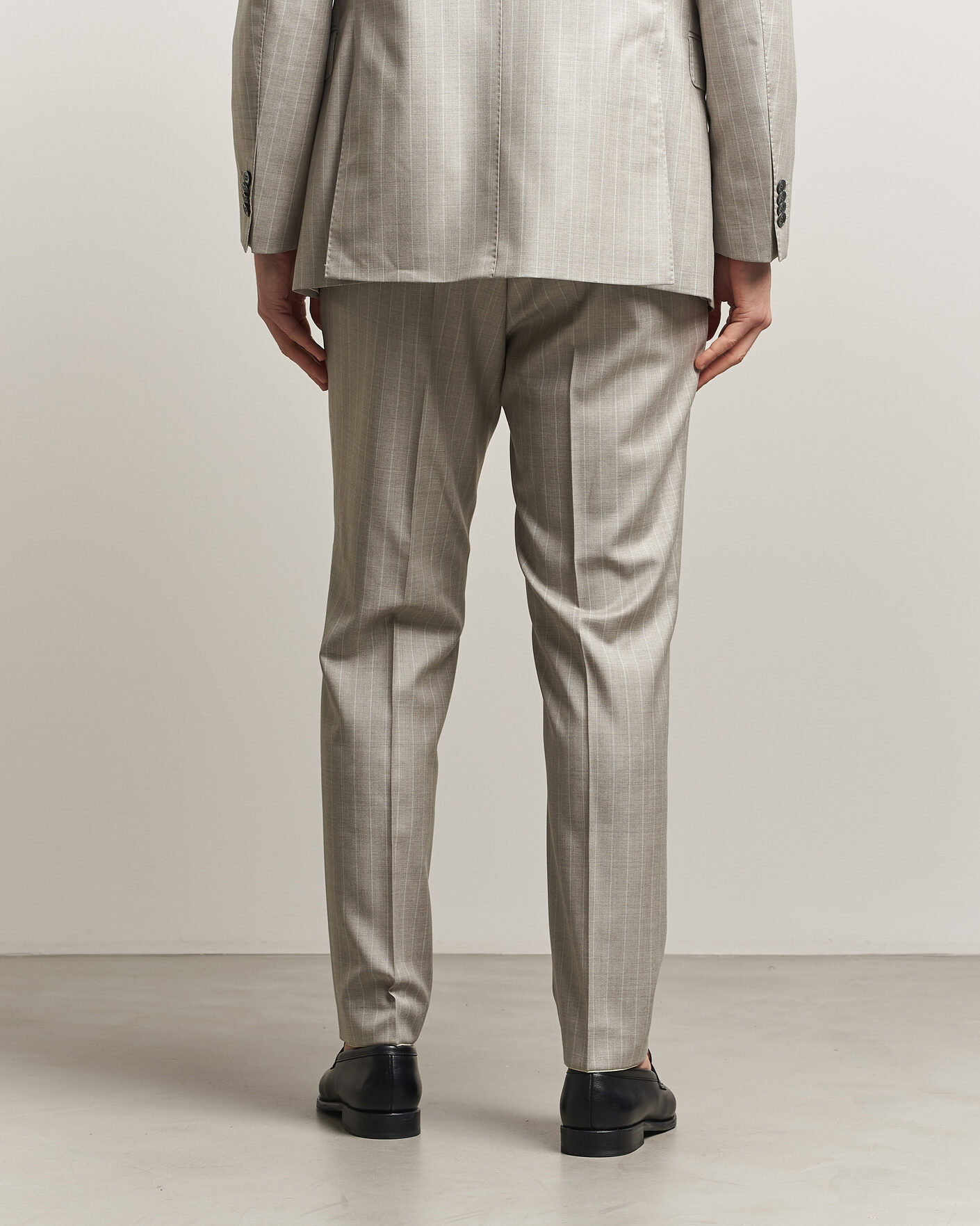 Men | Trousers | Oscar Jacobson | Delon Striped Wool Trousers Beige