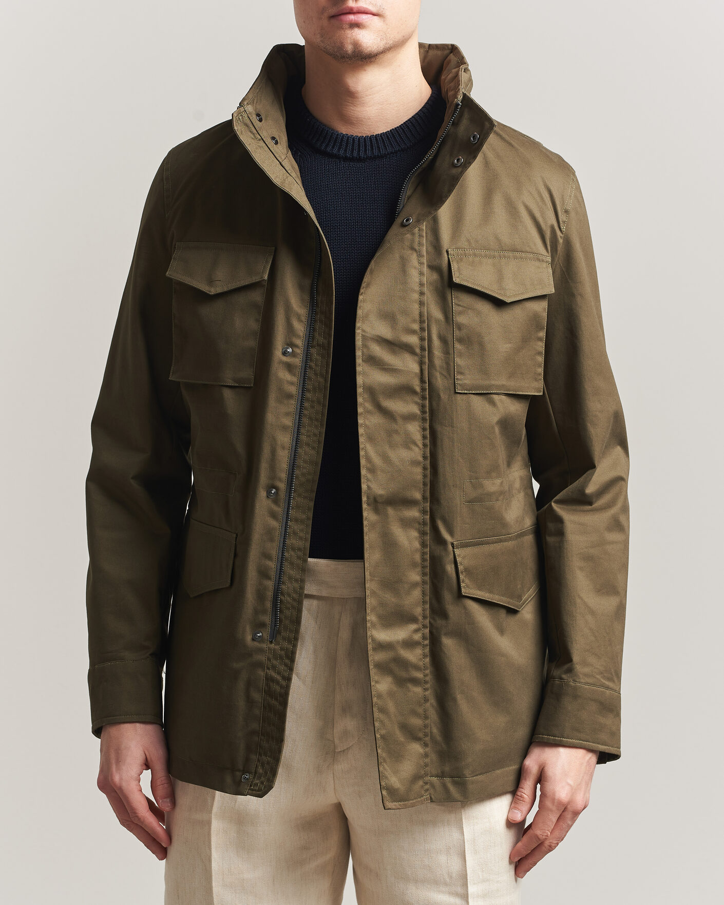 Men | Coats & Jackets | Oscar Jacobson | M65 Coated Cotton Field Jacket Olive