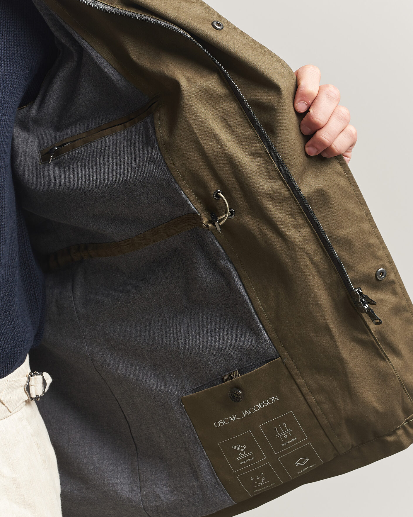 Men | Coats & Jackets | Oscar Jacobson | M65 Coated Cotton Field Jacket Olive