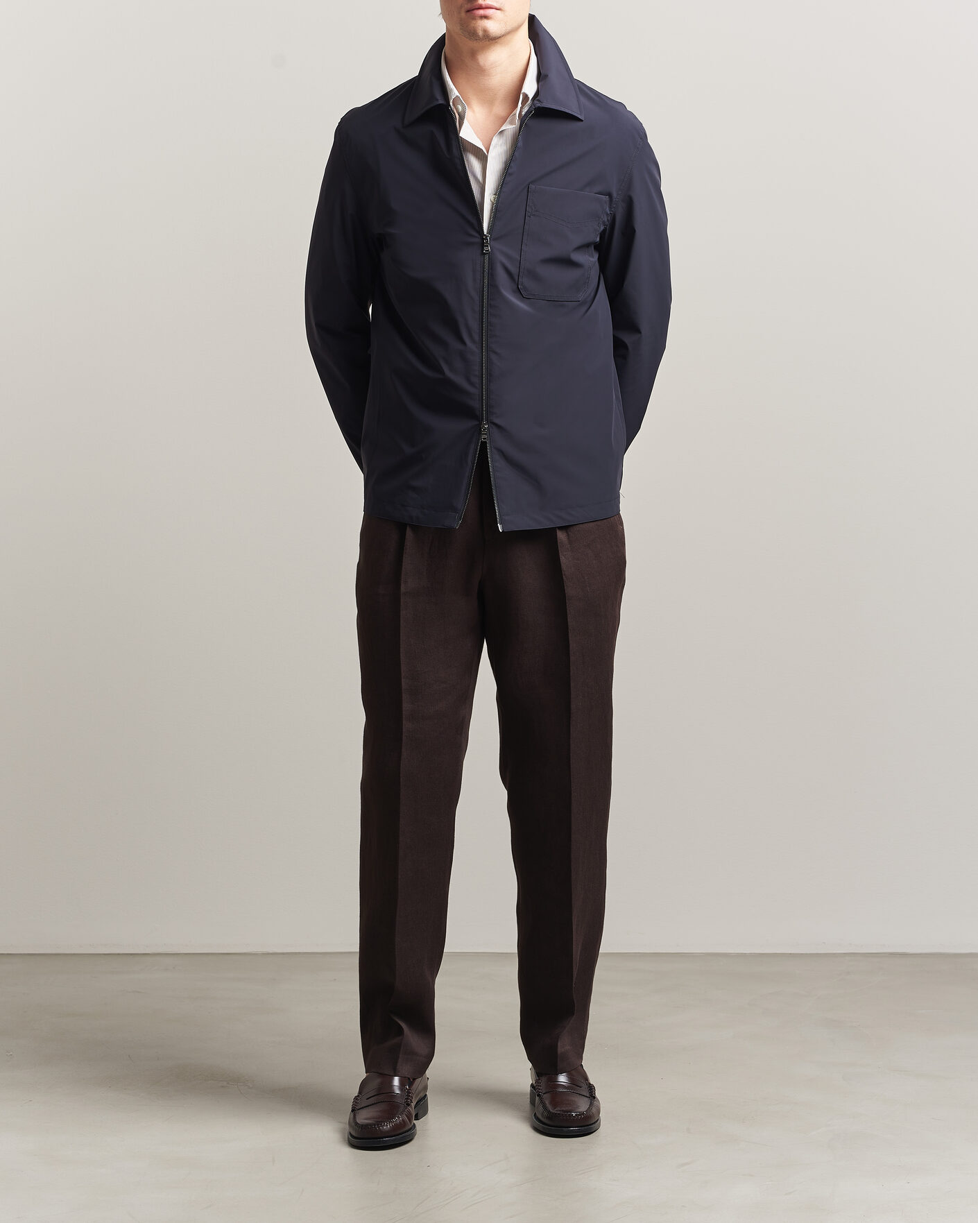 Men | Coats & Jackets | Oscar Jacobson | Light Zipped Shirt Jacket Navy