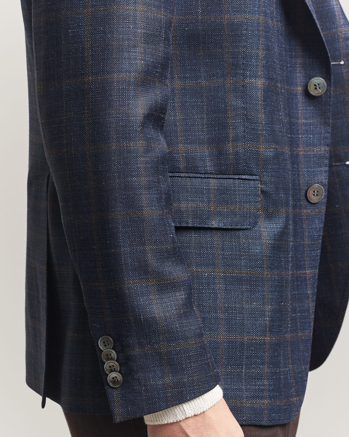 Men | Blazers | Oscar Jacobson | Ferry Patch Loro Piana Summertime Checked Blazer Navy