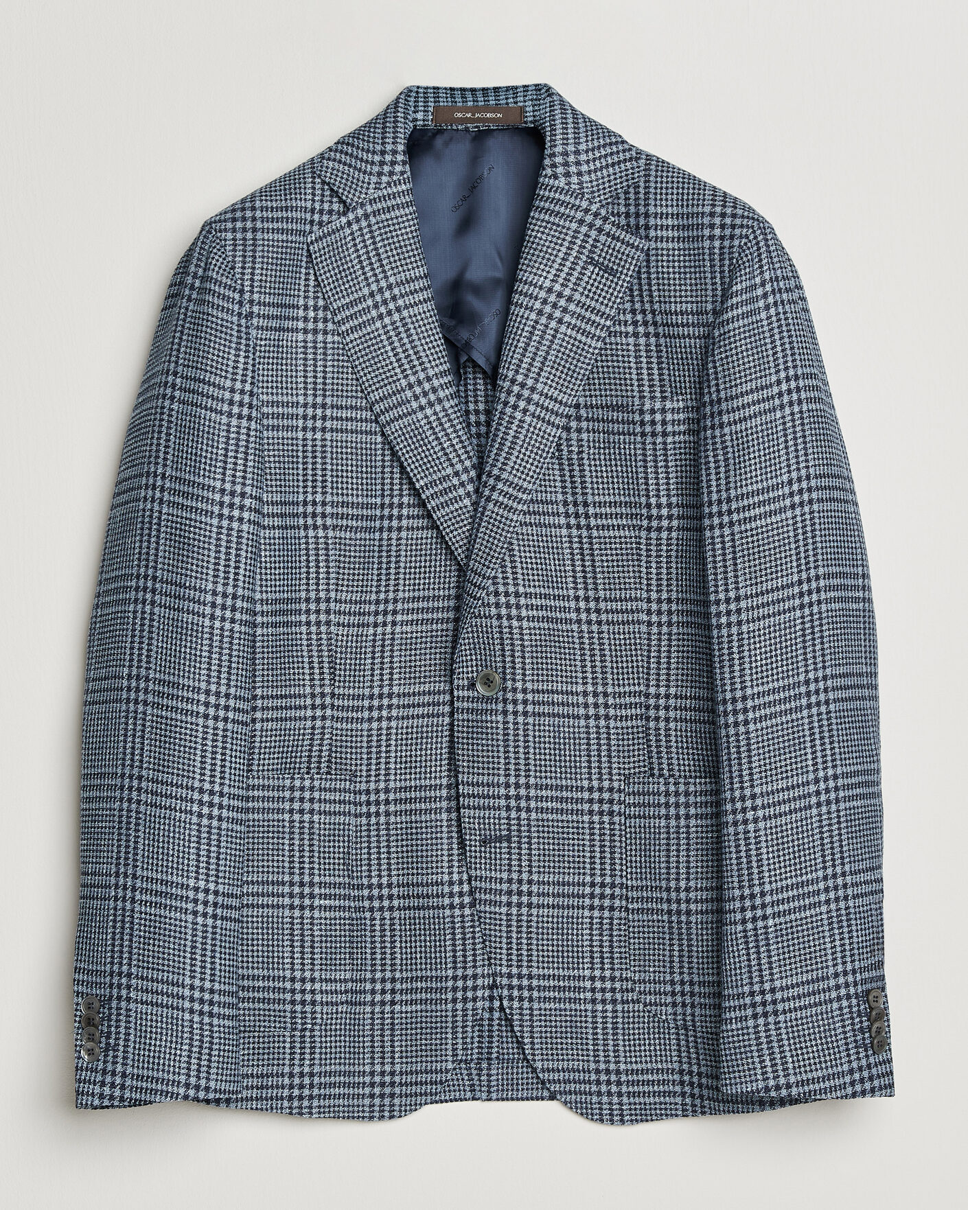 Men | Blazers | Oscar Jacobson | Ferry Patch Soft Checked Linen/Wool Blazer Blue