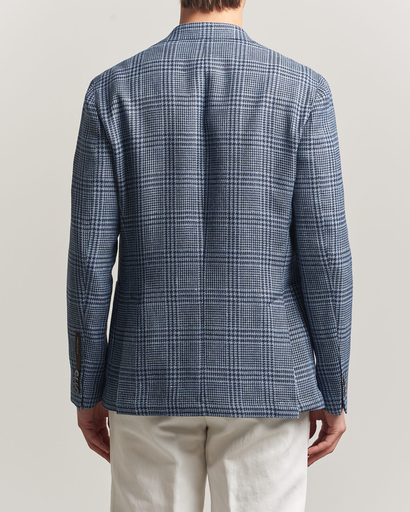 Men | Blazers | Oscar Jacobson | Ferry Patch Soft Checked Linen/Wool Blazer Blue