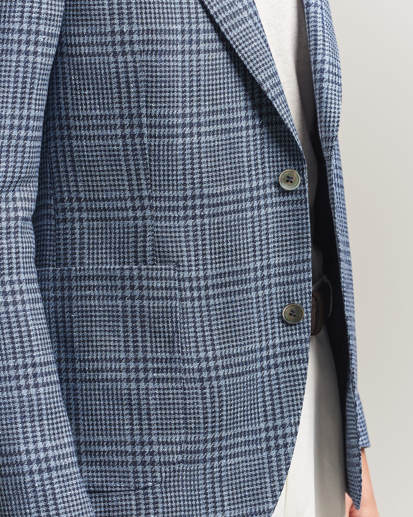 Men | Blazers | Oscar Jacobson | Ferry Patch Soft Checked Linen/Wool Blazer Blue