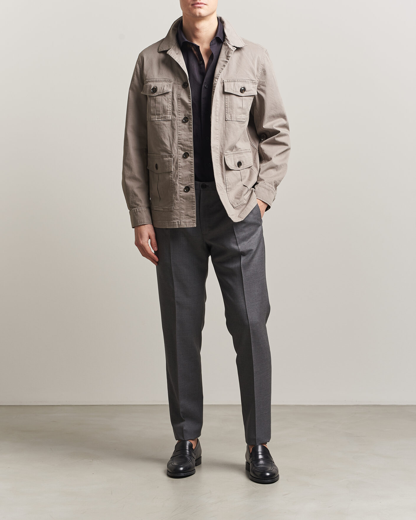 Men | Shirts | Oscar Jacobson | Safari Cotton Shirt Jacket Grey