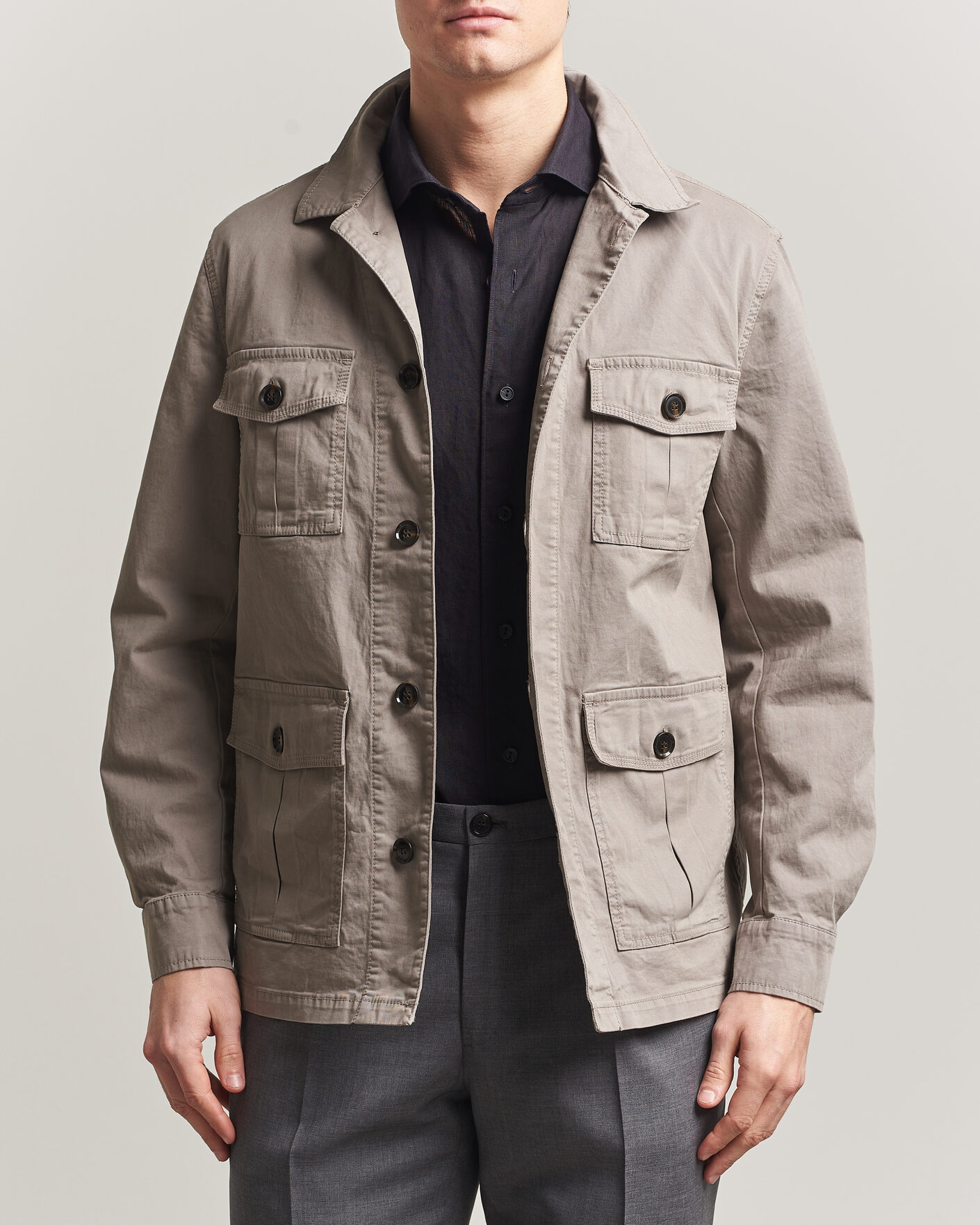 Men | Shirts | Oscar Jacobson | Safari Cotton Shirt Jacket Grey