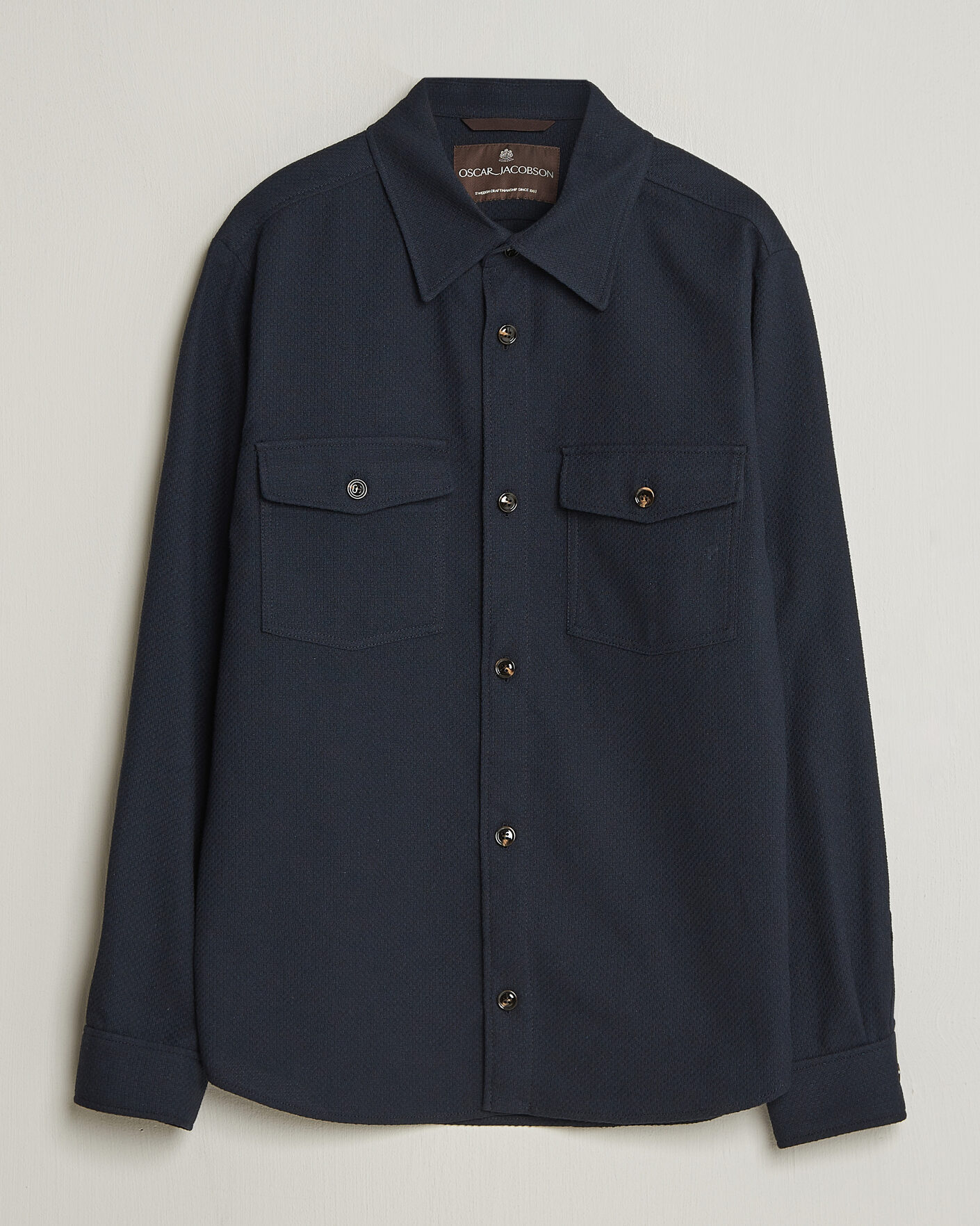 Men | Shirts | Oscar Jacobson | Magnus Structure Cotton Overshirt Navy