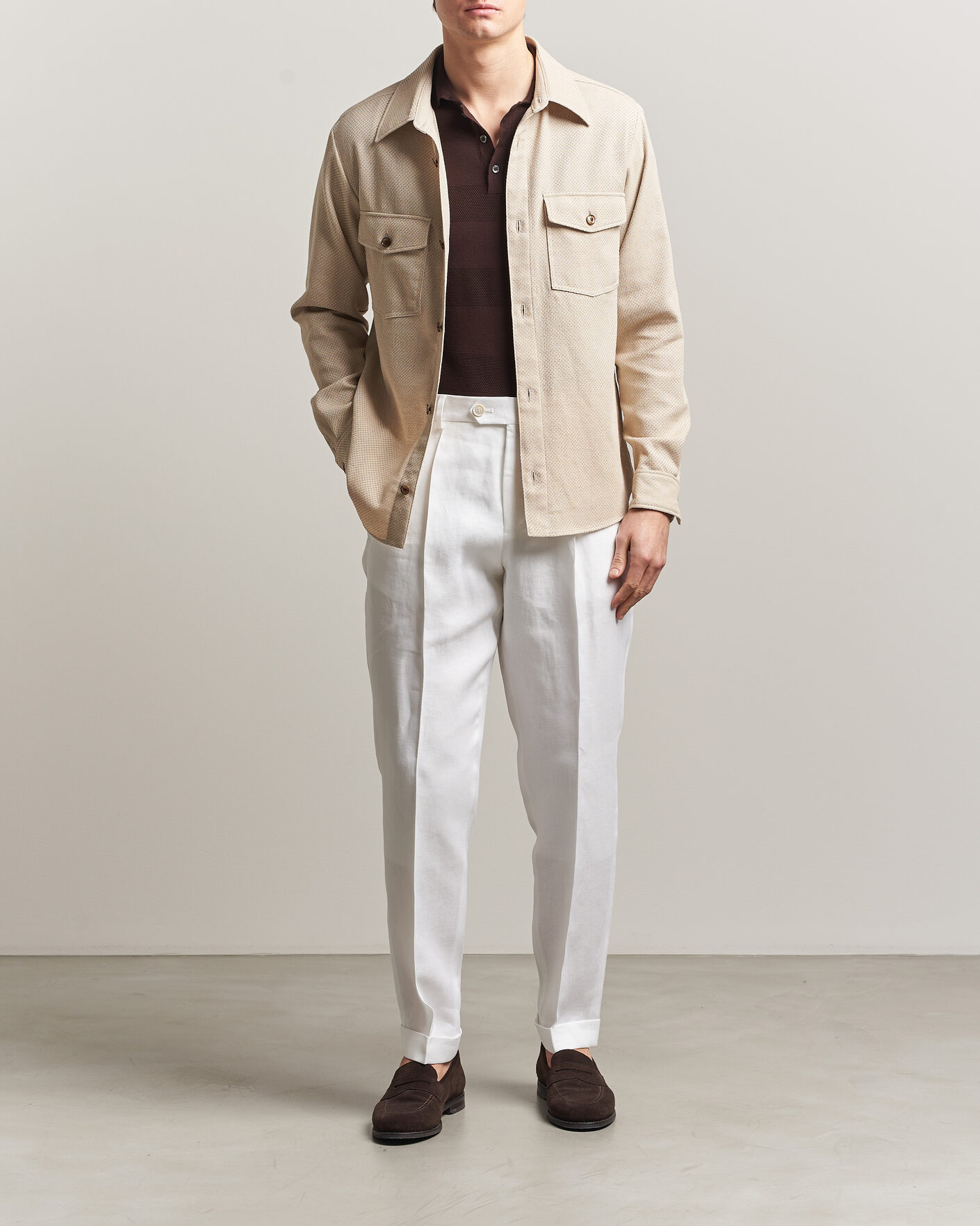 Men | Shirts | Oscar Jacobson | Magnus Structure Cotton Overshirt Beige