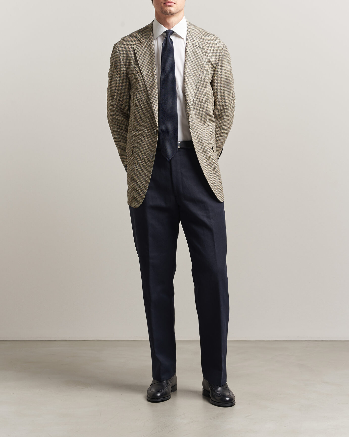 Men | Trousers | Oscar Jacobson | Del Cotton/Linen Trousers Navy