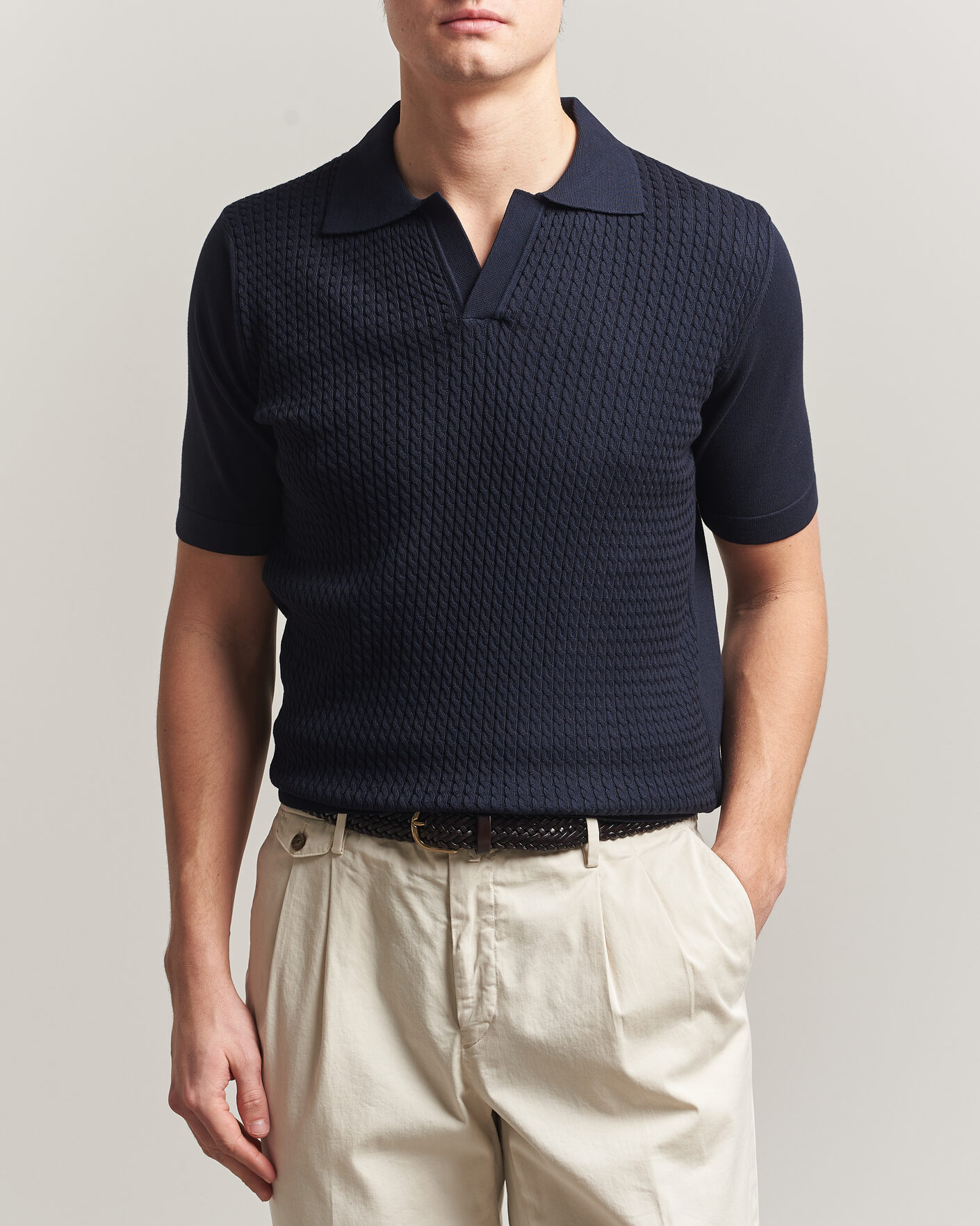 Men | Polo Shirts | Oscar Jacobson | Alf Structured Cotton Polo Navy