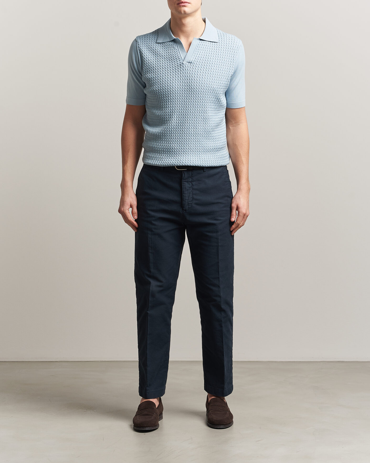 Men | Polo Shirts | Oscar Jacobson | Alf Structured Cotton Polo Light Blue
