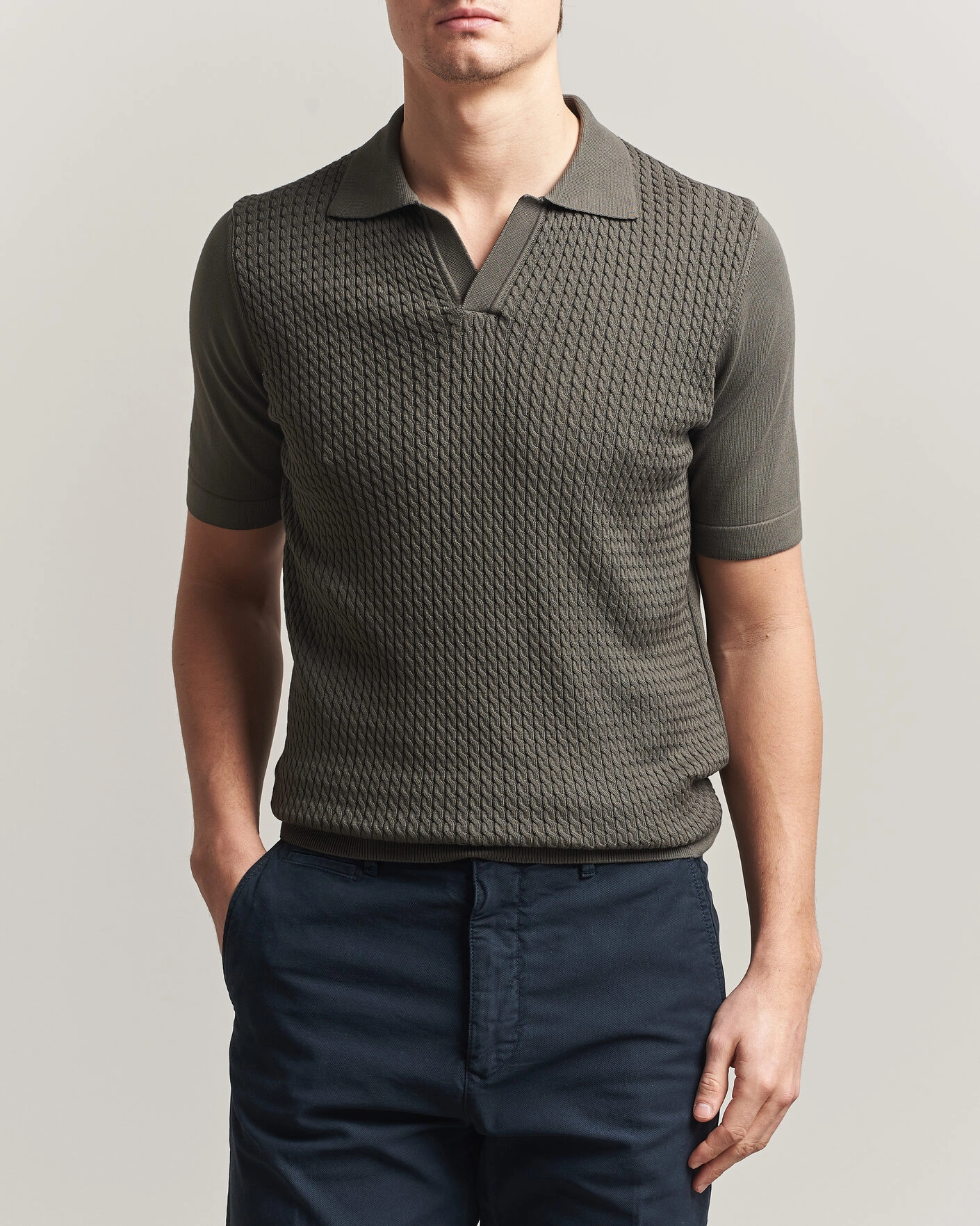 Men | Polo Shirts | Oscar Jacobson | Alf Structured Cotton Polo Green