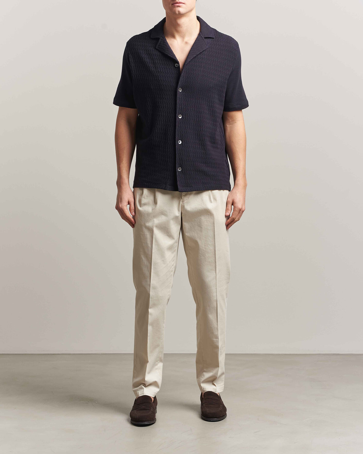Men | Shirts | Oscar Jacobson | Kirk Knitted Short Sleeve Shirt Navy