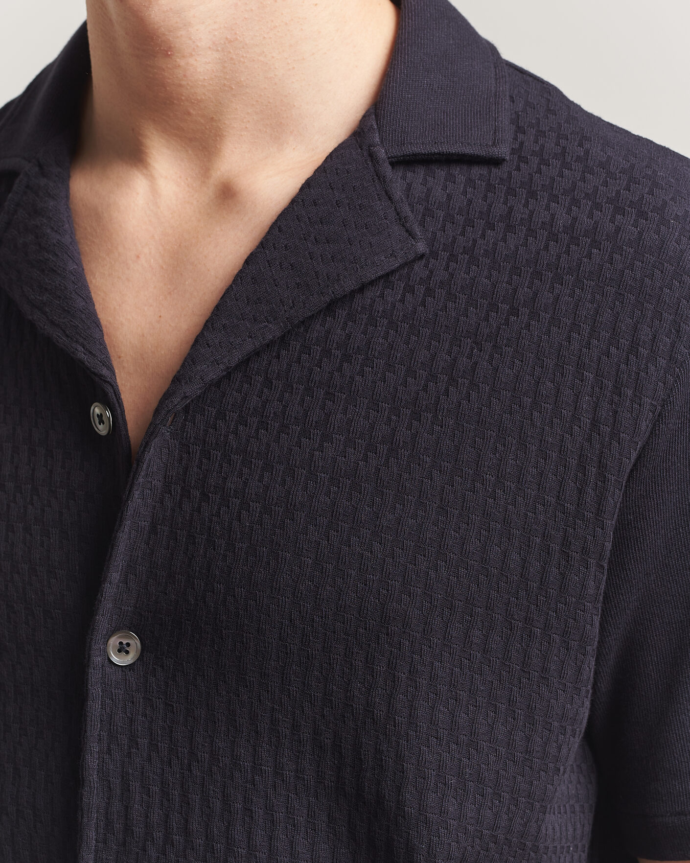 Men | Shirts | Oscar Jacobson | Kirk Knitted Short Sleeve Shirt Navy