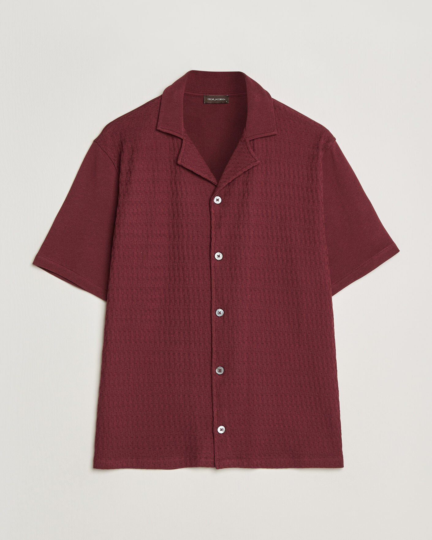 Men | Shirts | Oscar Jacobson | Kirk Knitted Short Sleeve Shirt Wine Red