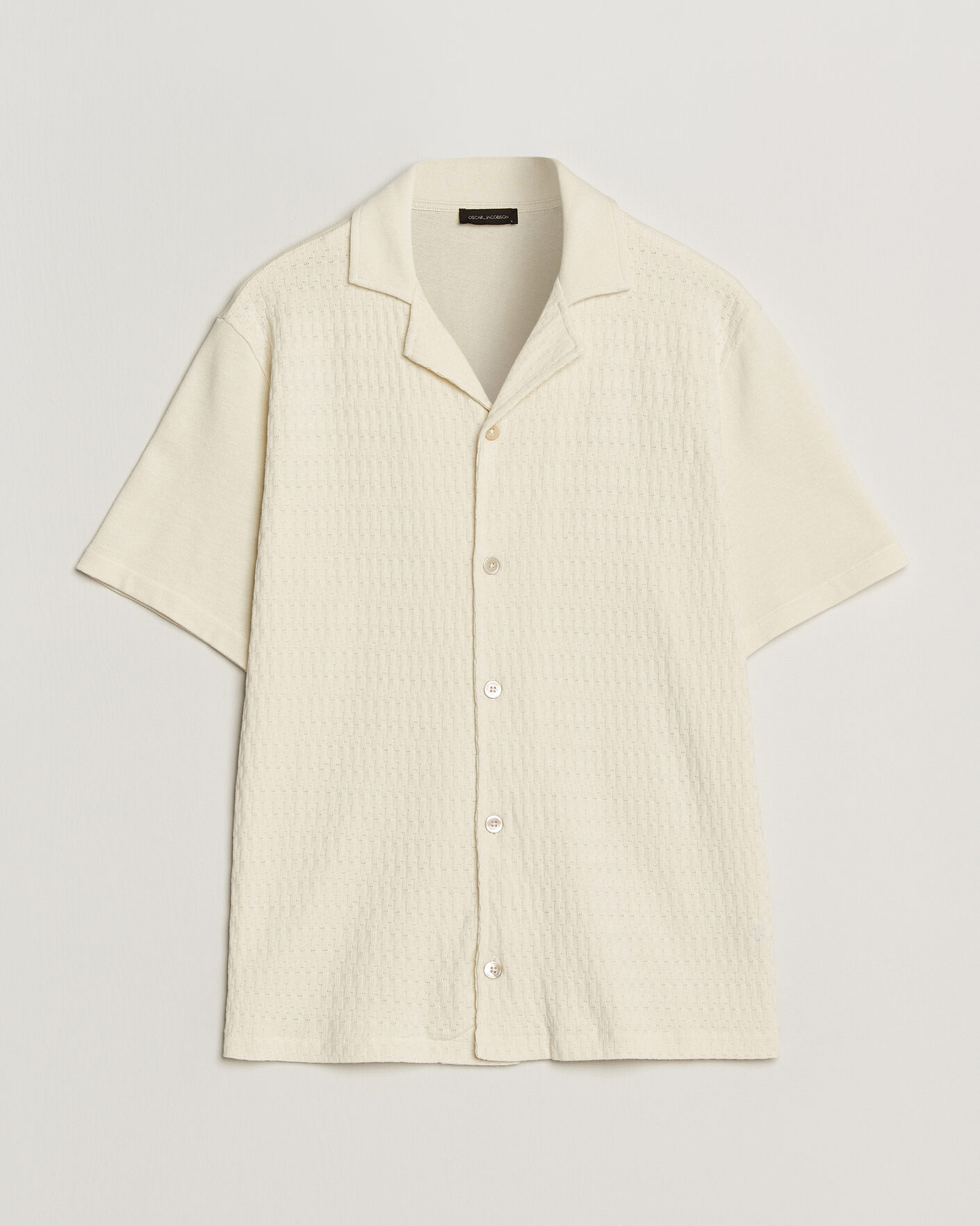 Men | Shirts | Oscar Jacobson | Kirk Knitted Short Sleeve Shirt Off White