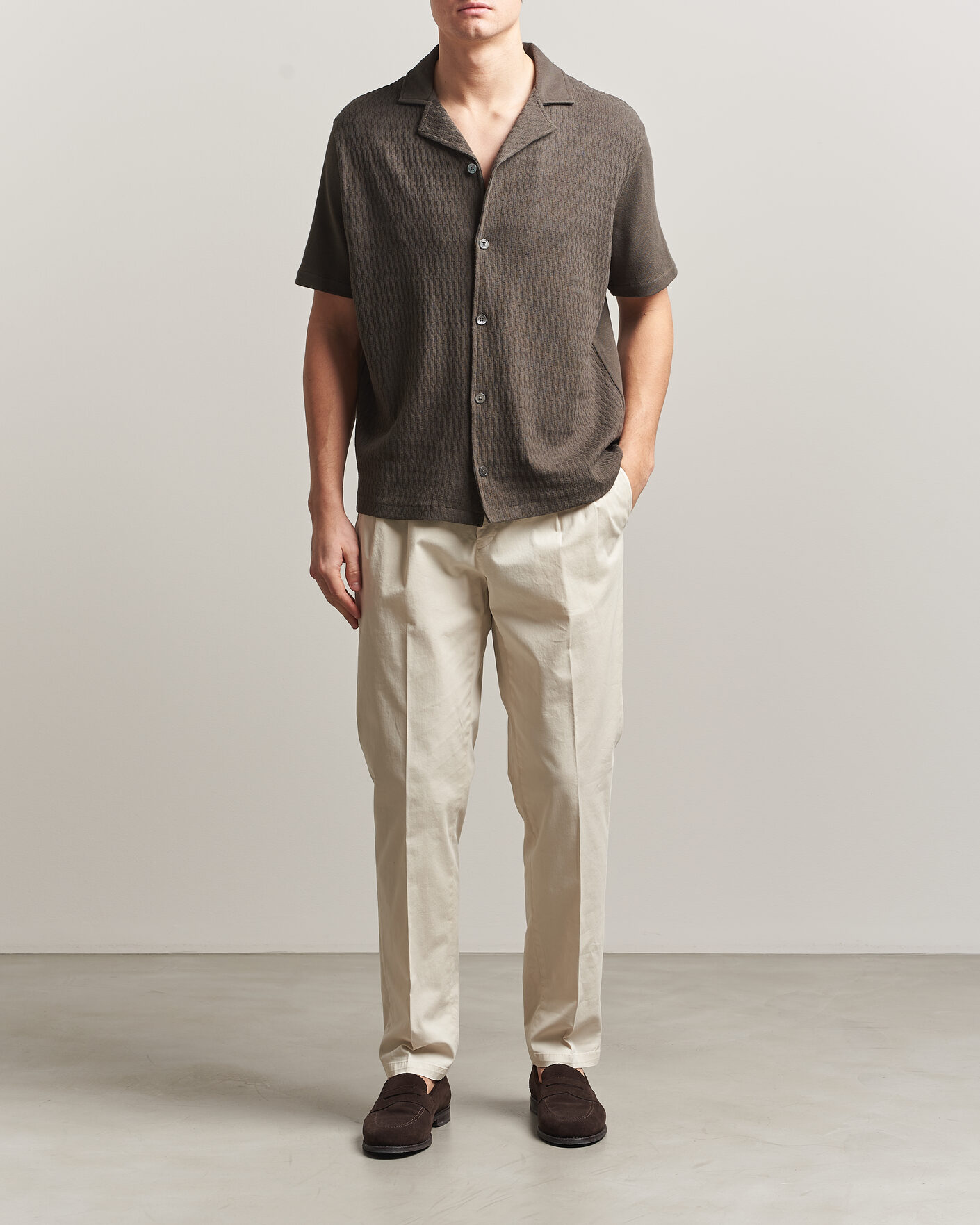 Men | Shirts | Oscar Jacobson | Kirk Knitted Short Sleeve Shirt Green