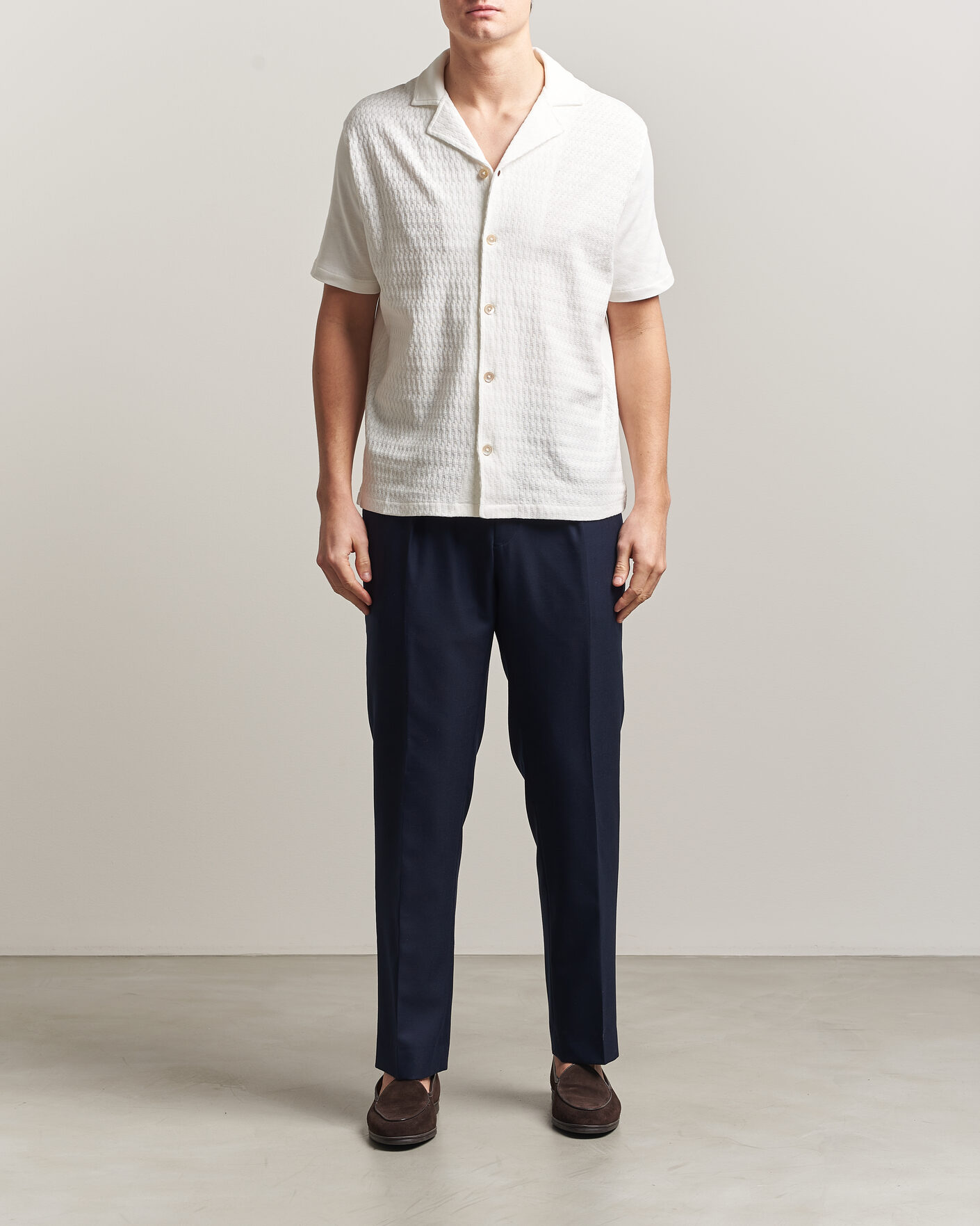 Men | Shirts | Oscar Jacobson | Kirk Knitted Short Sleeve Shirt Snow White