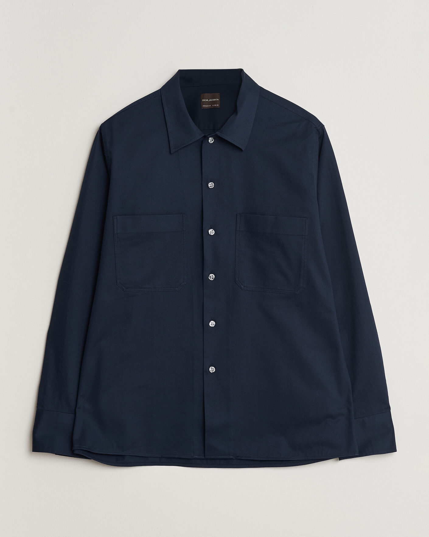 Men | Shirts | Oscar Jacobson | Straight Fit Bowling Collar Cotton Shirt Navy