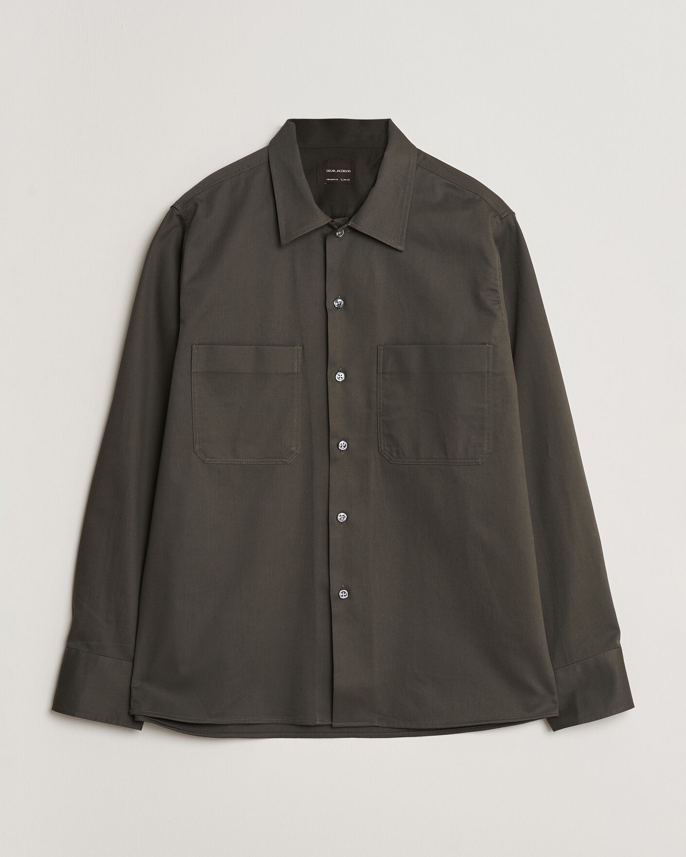 Men | Shirts | Oscar Jacobson | Straight Fit Bowling Collar Cotton Shirt Olive