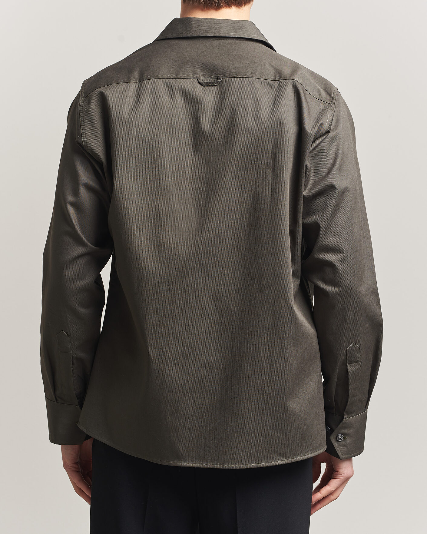 Men | Shirts | Oscar Jacobson | Straight Fit Bowling Collar Cotton Shirt Olive