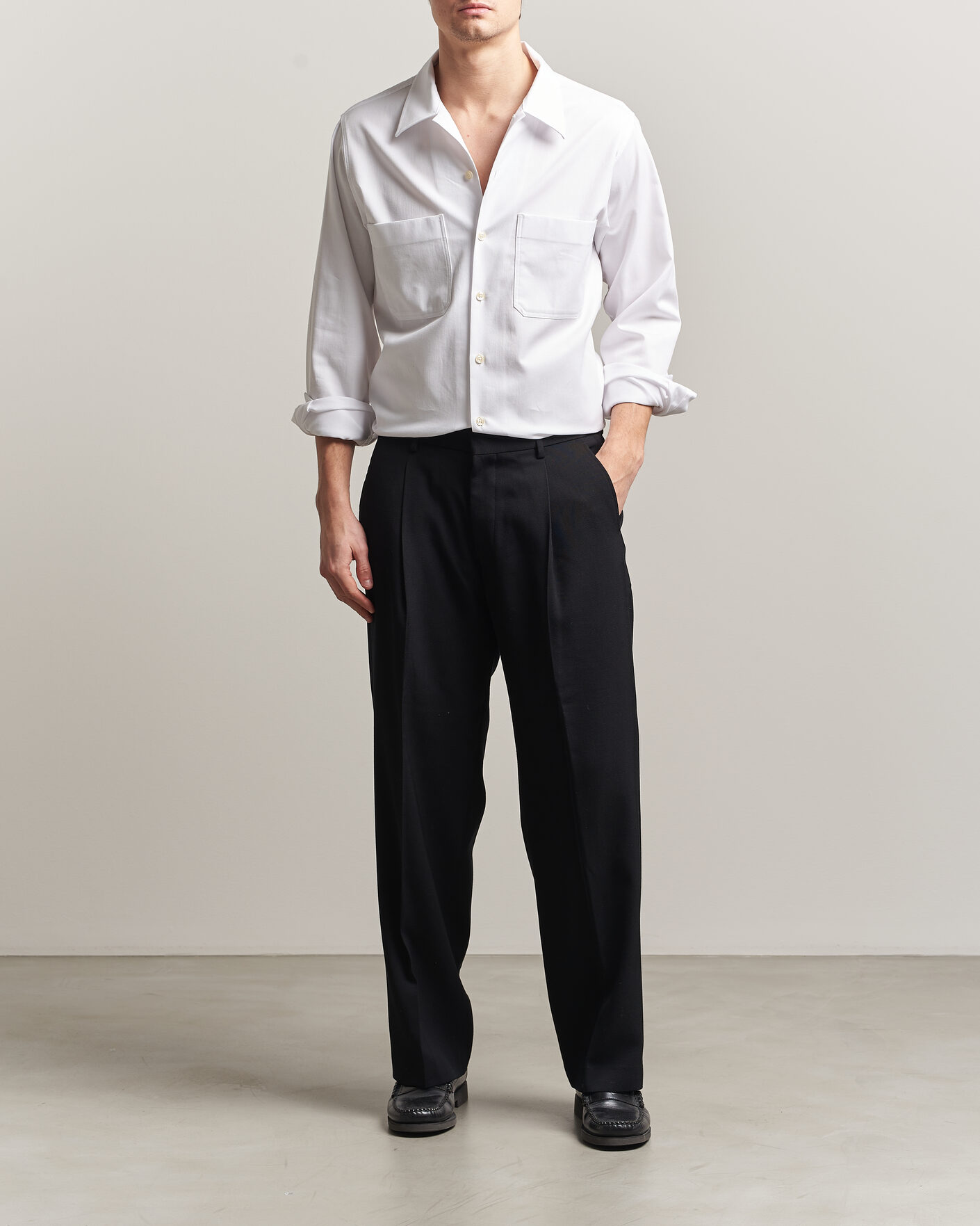 Men | Shirts | Oscar Jacobson | Straight Fit Bowling Collar Cotton Shirt White