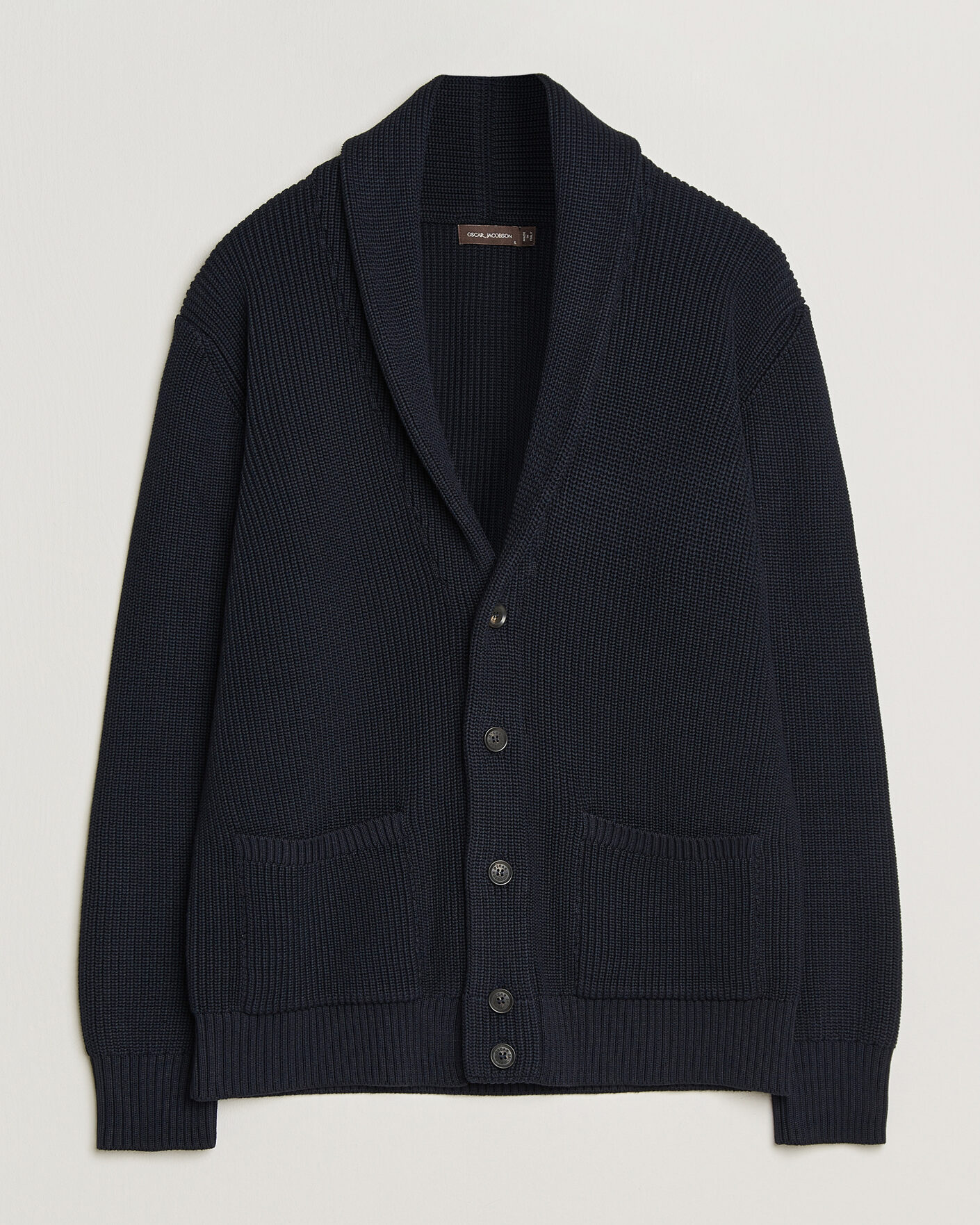 Men | Sweaters & Knitwear | Oscar Jacobson | Roland Knitted Cotton Cardigan Navy