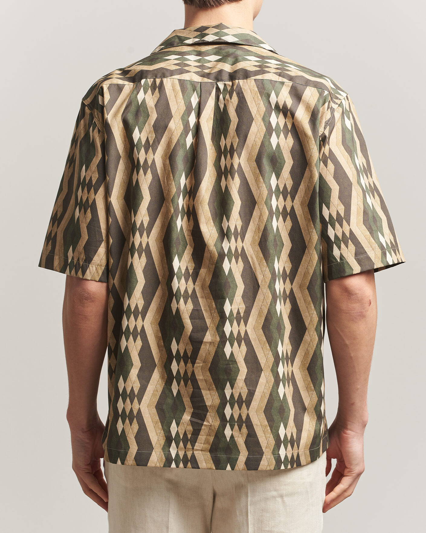 Men | Shirts | Oscar Jacobson | Reg Fit Cuban Printed Short Sleeve Shirt Olive