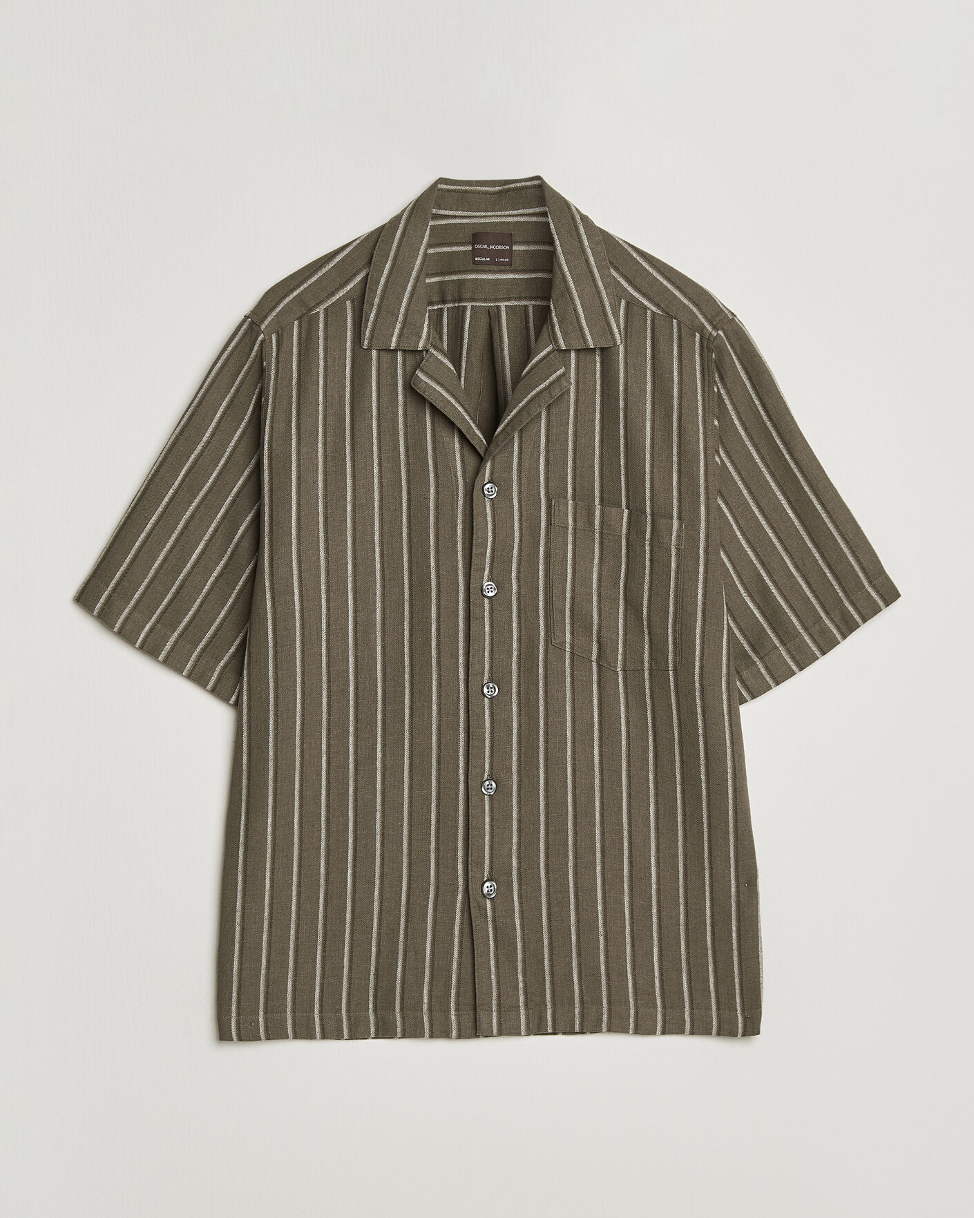 Men | Shirts | Oscar Jacobson | Reg Fit Cuban Herringbone Short Sleeve Shirt Green