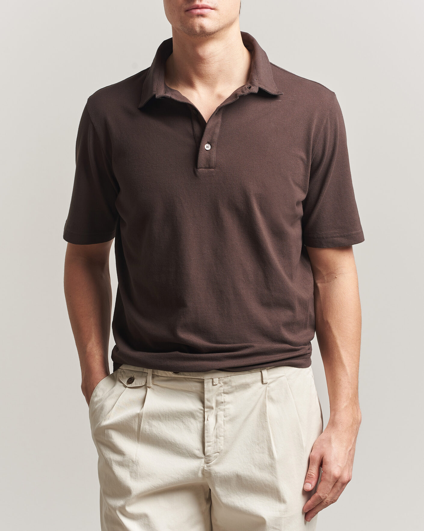 Men | Polo Shirts | Zanone | Soft Cotton Piquet Polo Chocolate