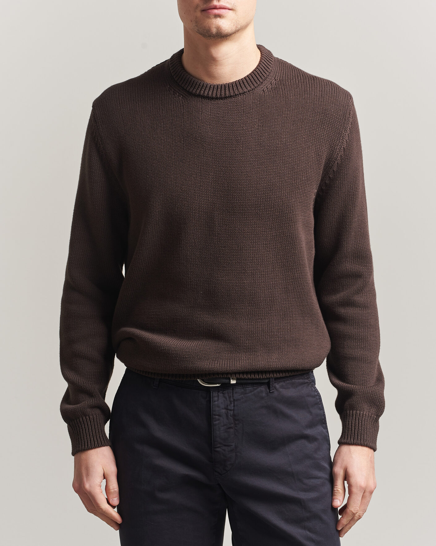 Men | Sweaters & Knitwear | Zanone | Soft Cotton Crew Neck Sweater Chocolate