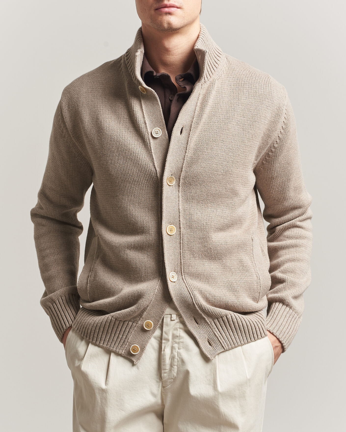 Men | Sweaters & Knitwear | Zanone | Soft Cotton Chioto Cardigan Taupe