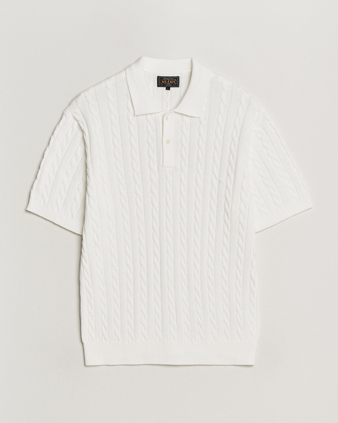 BEAMS PLUS Short Sleeve Cable Polo White at CareOfCarl.com