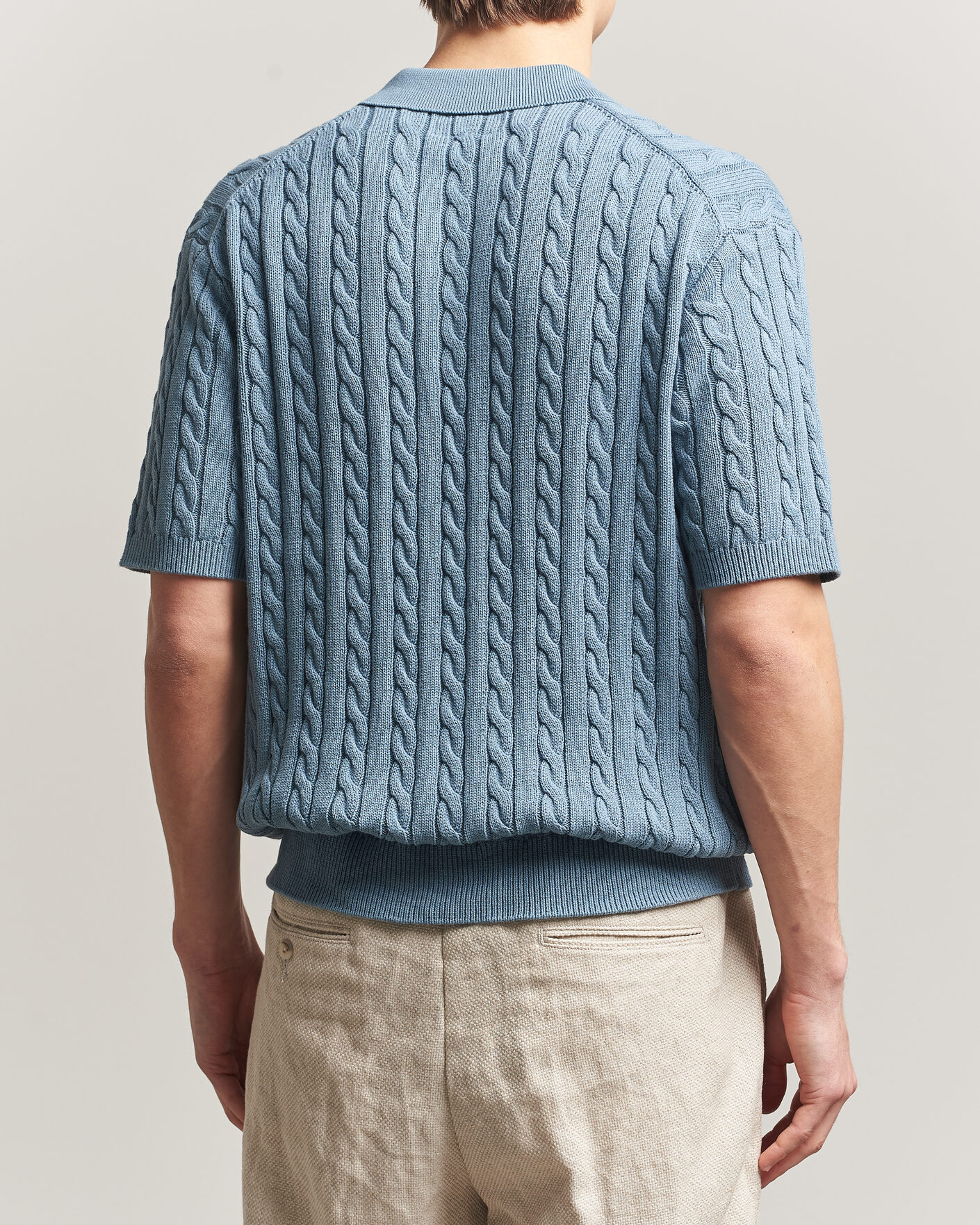 Men | Polo Shirts | BEAMS PLUS | Short Sleeve Cable Polo Blue 