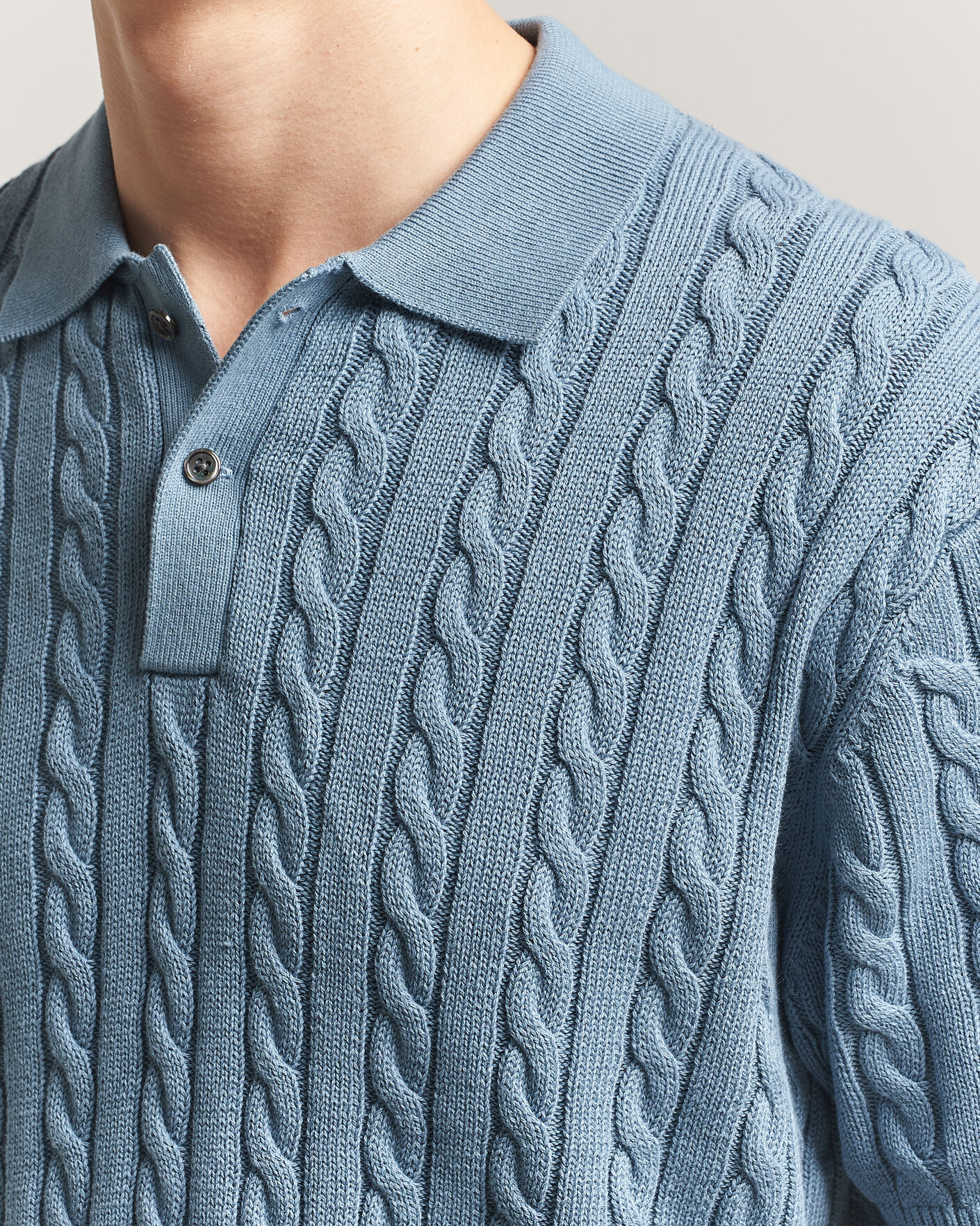 Men | Polo Shirts | BEAMS PLUS | Short Sleeve Cable Polo Blue 