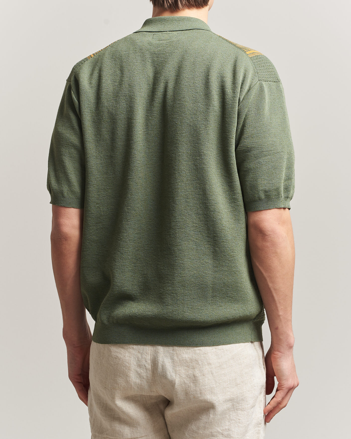 BEAMS PLUS Zip Knit Striped Polo Olive at CareOfCarl.com