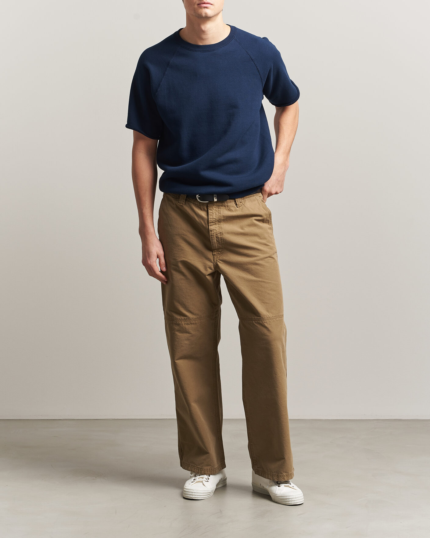 Men | T-Shirts | BEAMS PLUS | Short Sleeve Cut Off Sweat Navy