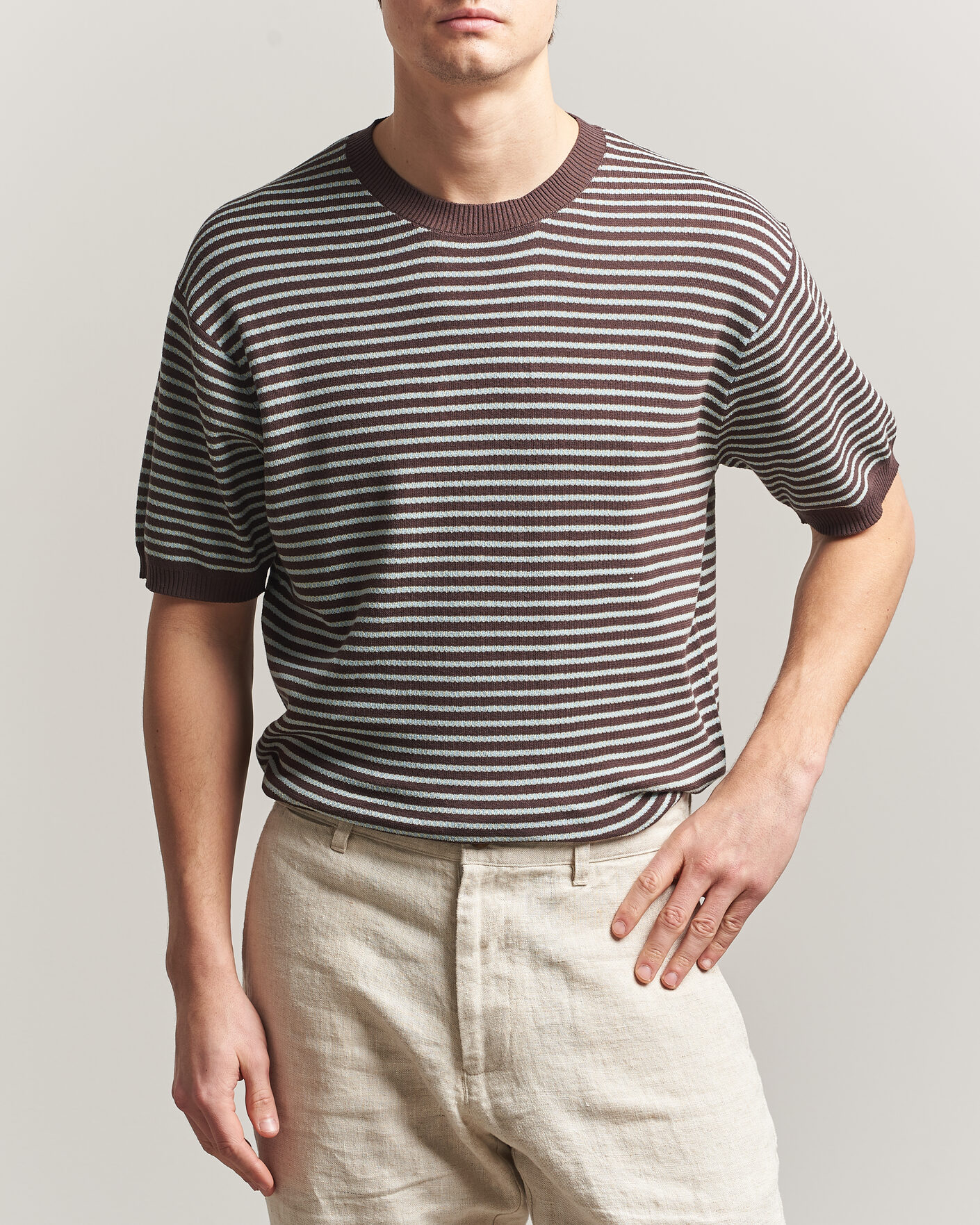 Men | T-Shirts | BEAMS PLUS | Jacquard Knit T-Shirt Brown
