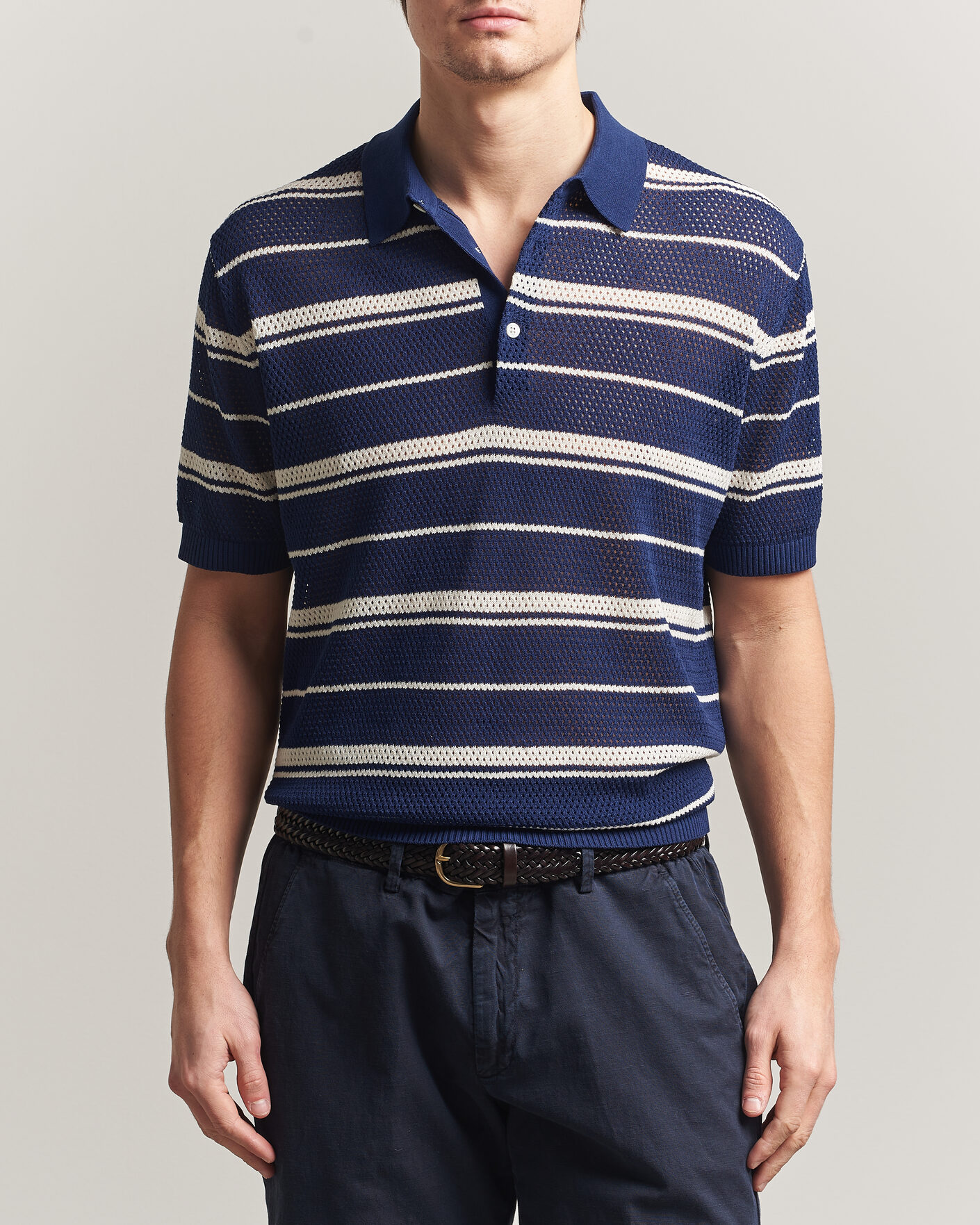 Men | Polo Shirts | BEAMS PLUS | Short Sleeve Mesh Knit Polo Navy