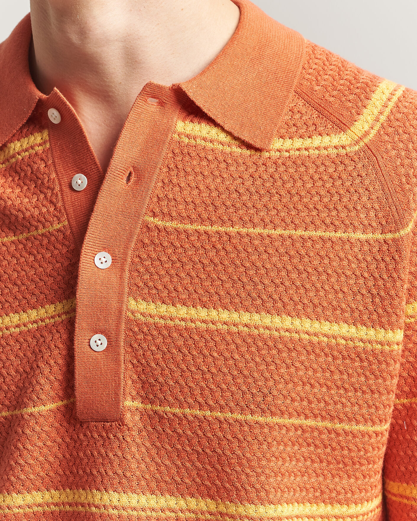 Men | Polo Shirts | BEAMS PLUS | Long Sleeve Knit Polo Orange Stripe