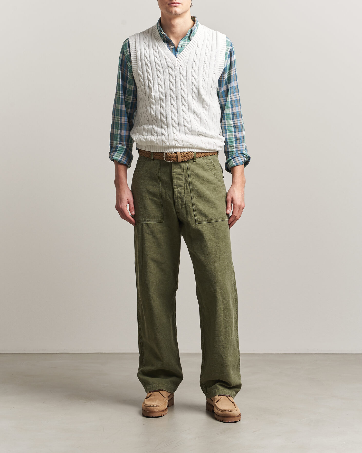 Men | Sweaters & Knitwear | BEAMS PLUS | Cable Knit Vest White