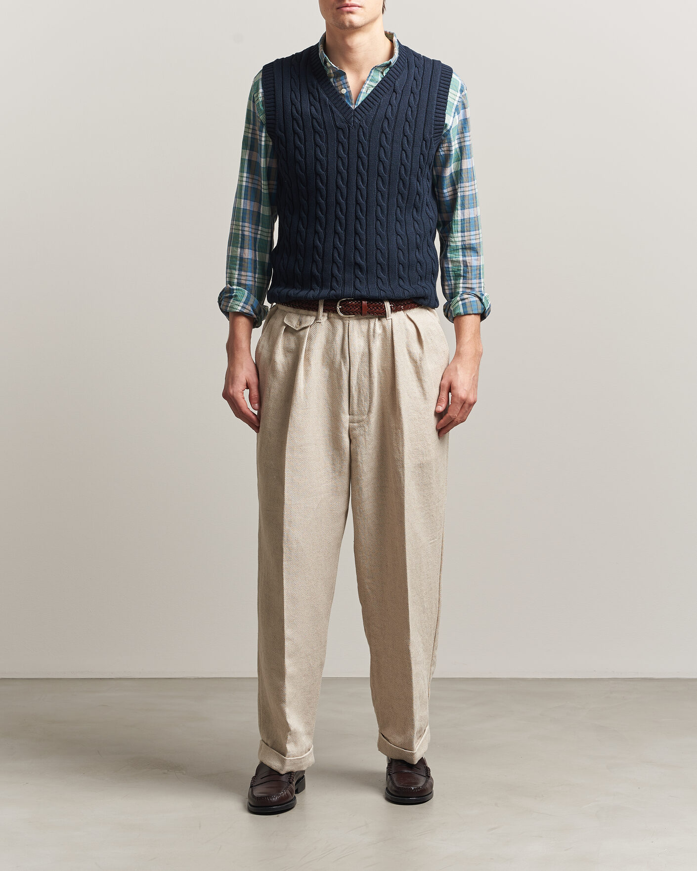 Men | Sweaters & Knitwear | BEAMS PLUS | Cable Knit Vest Navy