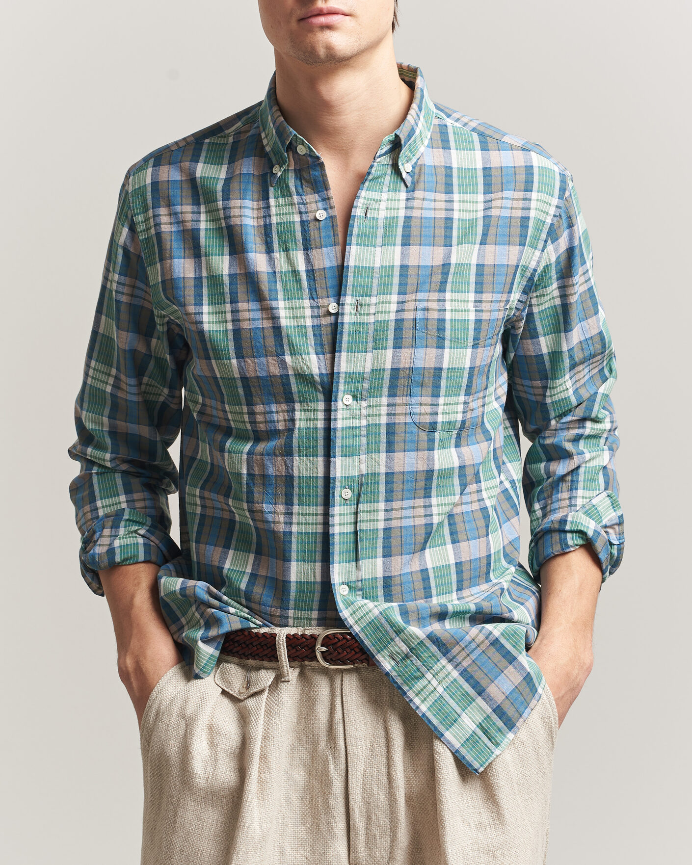 Men | Shirts | BEAMS PLUS | Madras Button Down Shirt Blue