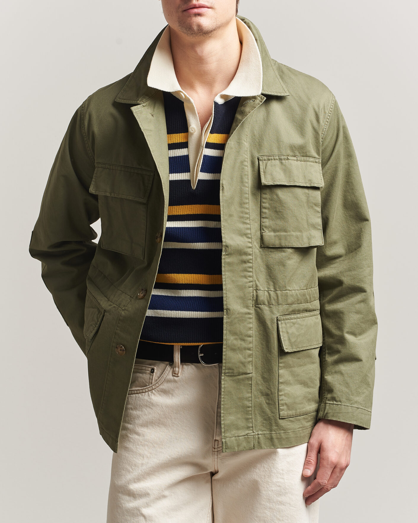 Men | Coats & Jackets | Baracuta | Washed Cotton Twill Field Shacket Lichen Green
