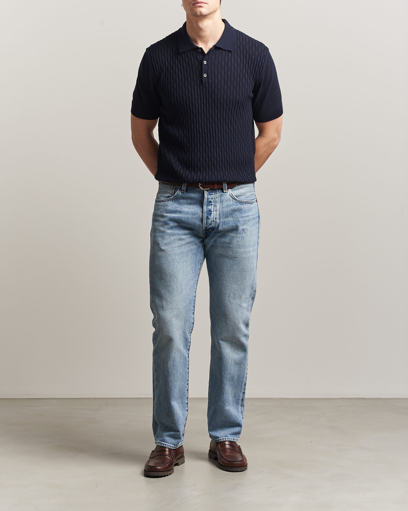 Men | Polo Shirts | Baracuta | Pattern Stich Polo Navy