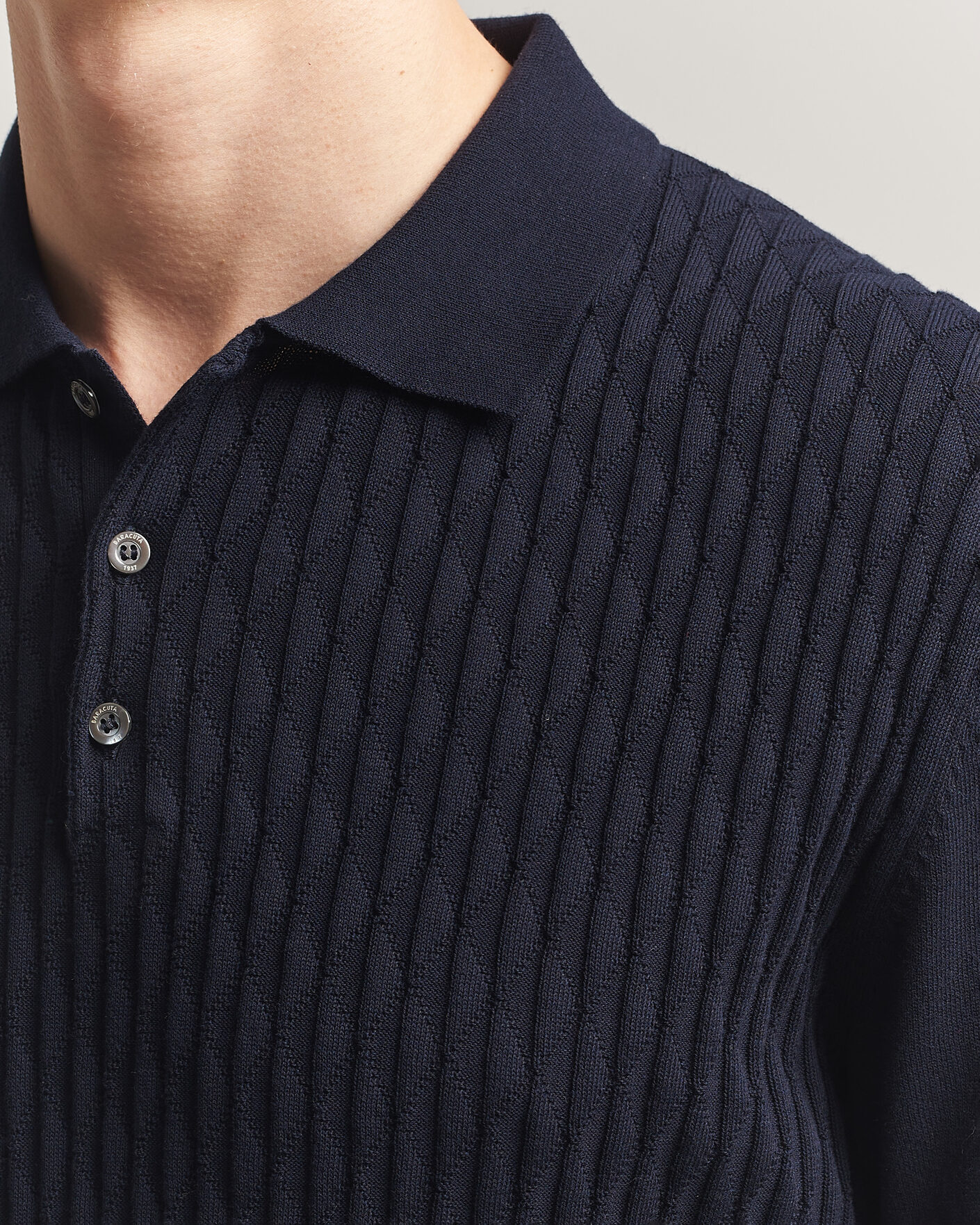 Men | Polo Shirts | Baracuta | Pattern Stich Polo Navy